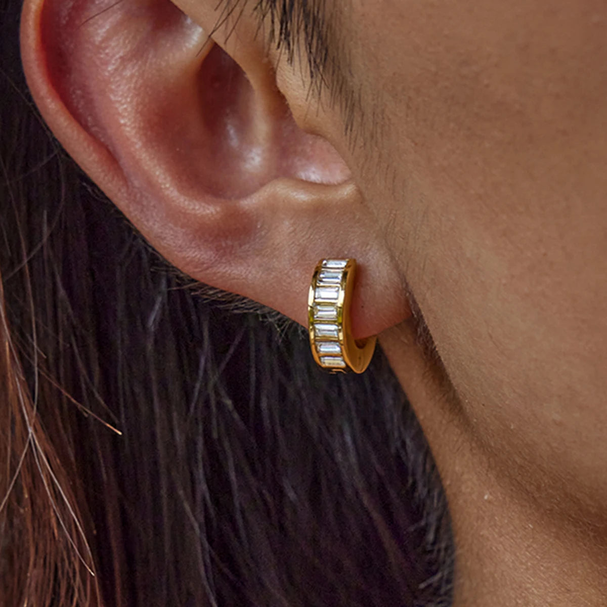 CZ Row Hoops Earrings