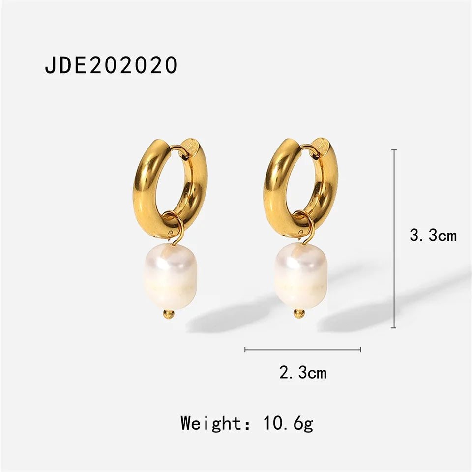 Pearl Drop Hoops Earrings