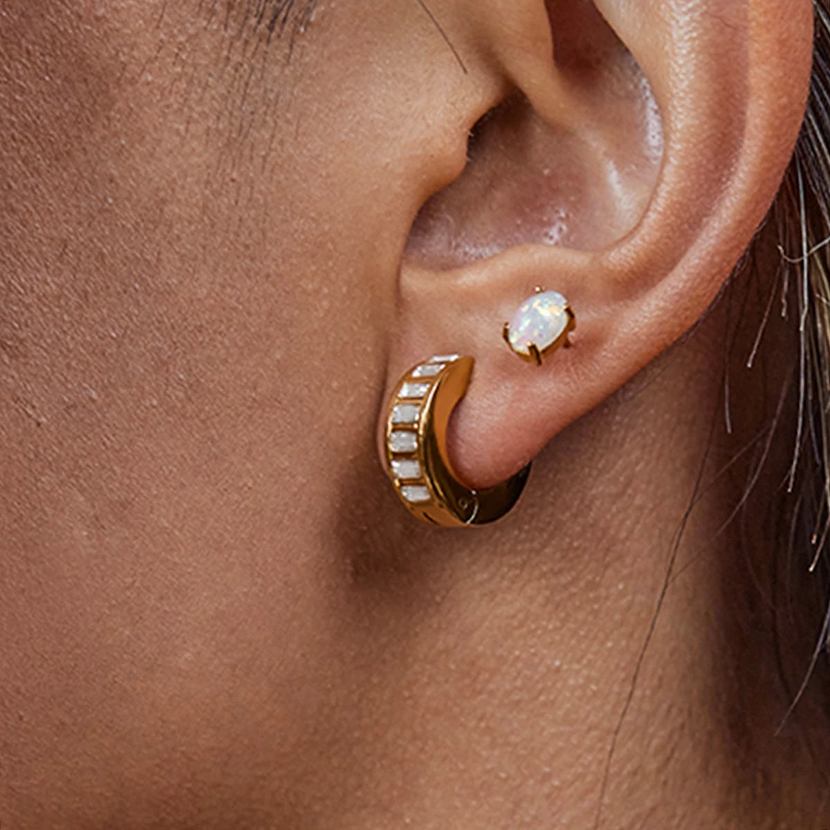 CZ Row Hoops Earrings