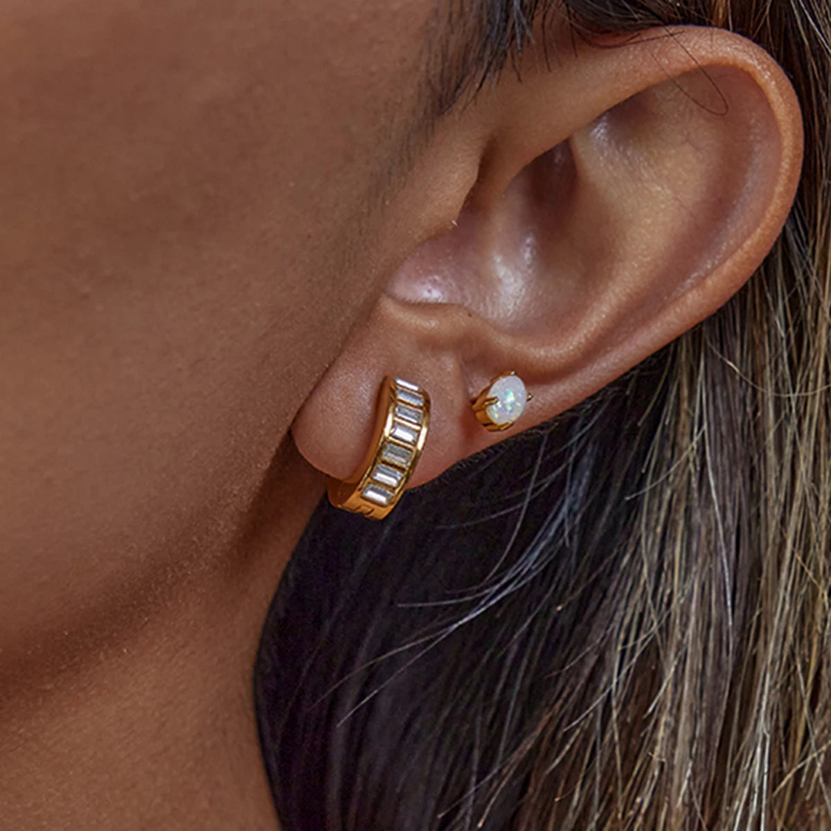 CZ Row Hoops Earrings