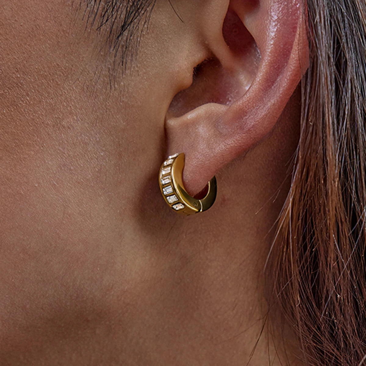 CZ Row Hoops Earrings