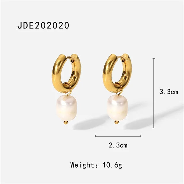 Pearl Drop Hoops Earrings