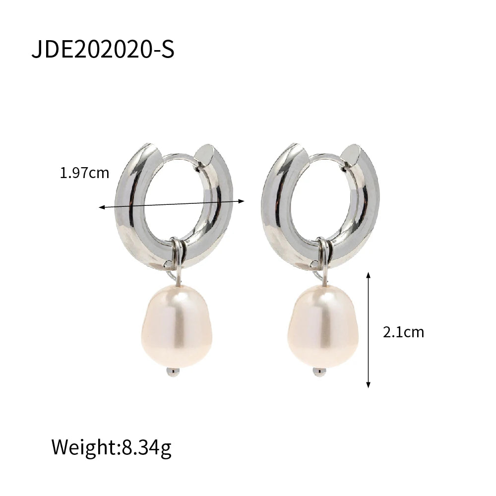 Pearl Drop Hoops Earrings