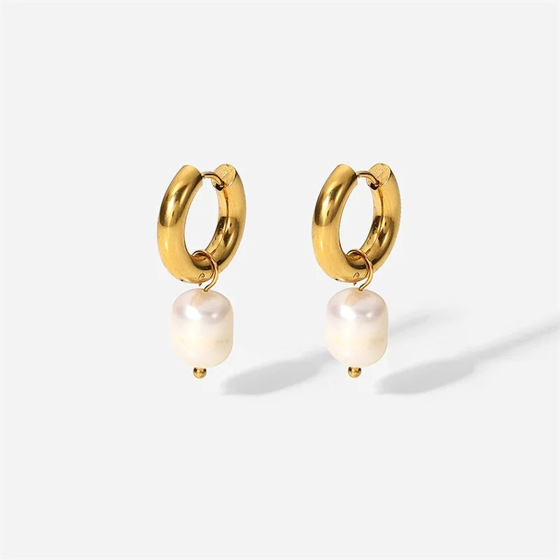 Pearl Drop Hoops Earrings