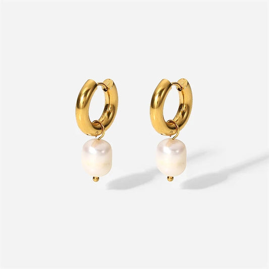 Pearl Drop Hoops Earrings