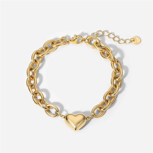 Bold Heart-shaped Chain Bracelet