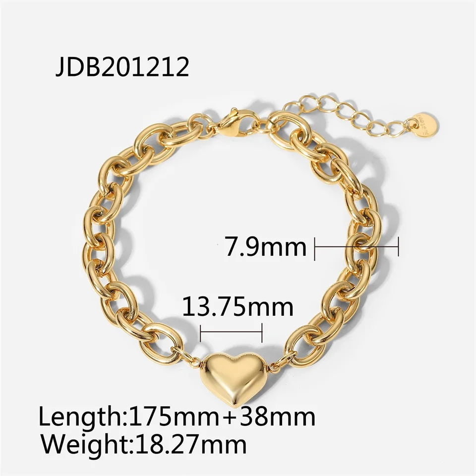 Bold Heart-shaped Chain Bracelet